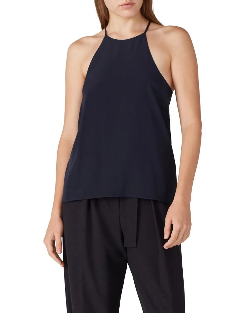 Tibi Eco Heavy Silk Halter Cami in Blue 6 Sleeveless Tank Top Womens Blouse